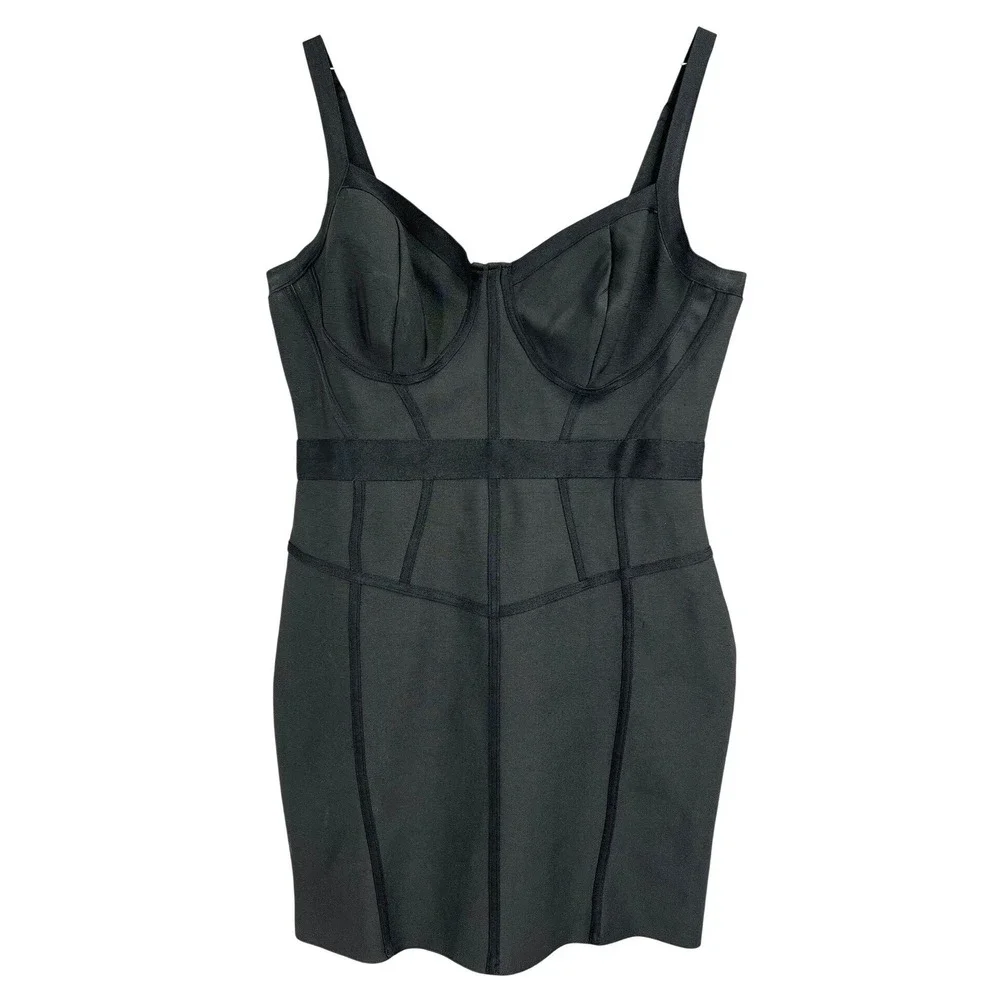 Iris Black Bandage Mini Dress‎ Corset Bustier Seam Bodycon Stretch 2X